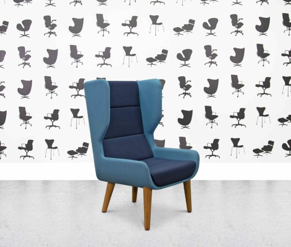 refurbished naughtone hush bwd lounge chair navy and light blue