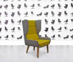 refurbished naughtone hush bwd lounge chair grey and yellow