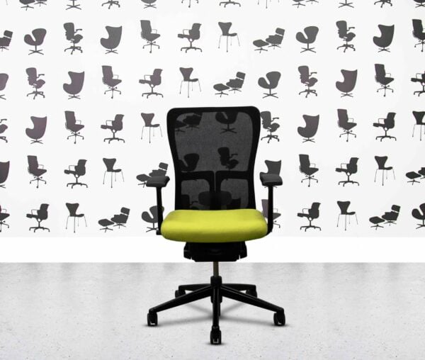refurbished haworth zody desk chair black frame fixed arms apple