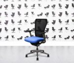 refurbished haworth zody desk chair polished aluminium fixed arms bluebell