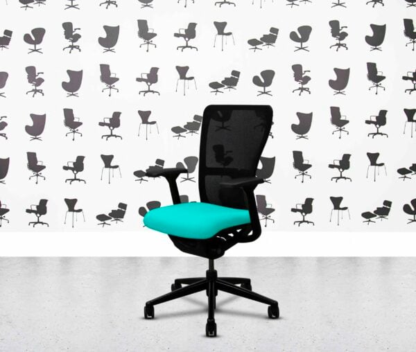 refurbished haworth zody desk chair black frame fixed arms campeche
