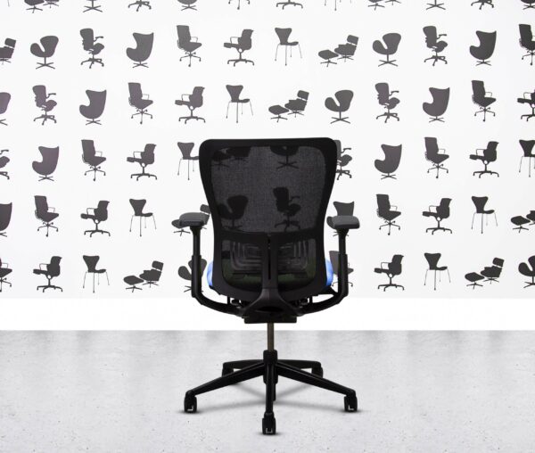 refurbished haworth zody desk chair black frame 2d arms bluebell