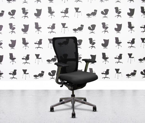 refurbished haworth zody desk chair polished aluminium fixed arms black