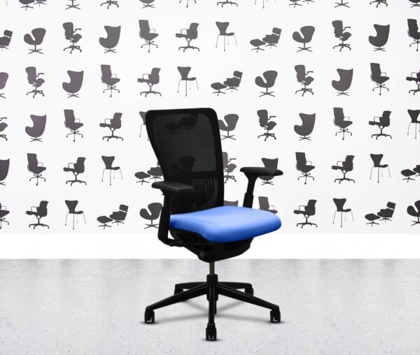 refurbished haworth zody desk chair black frame 2d arms bluebell