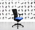 refurbished haworth zody desk chair black frame fixed arms bluebell