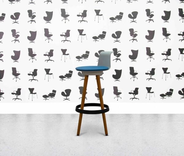 refurbished bene timba high stool with backrest white back and blue seat
