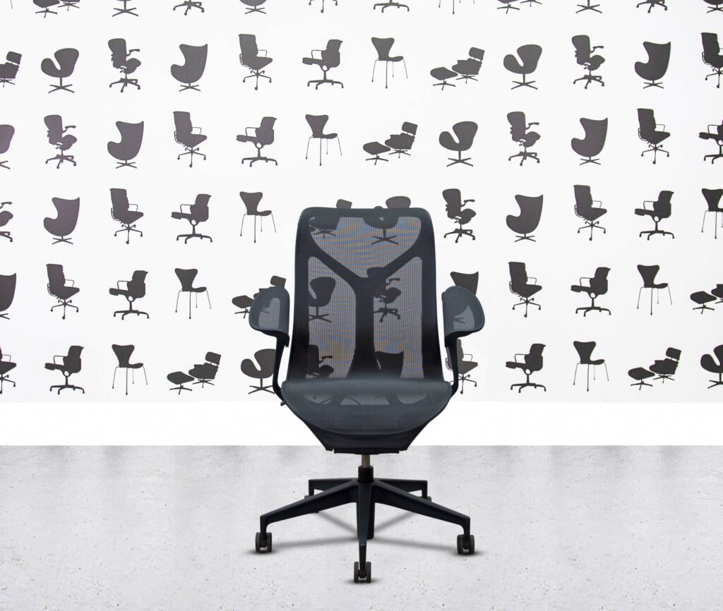 refurbished herman miller cosm chair graphite frame leaf arms nightfall mesh