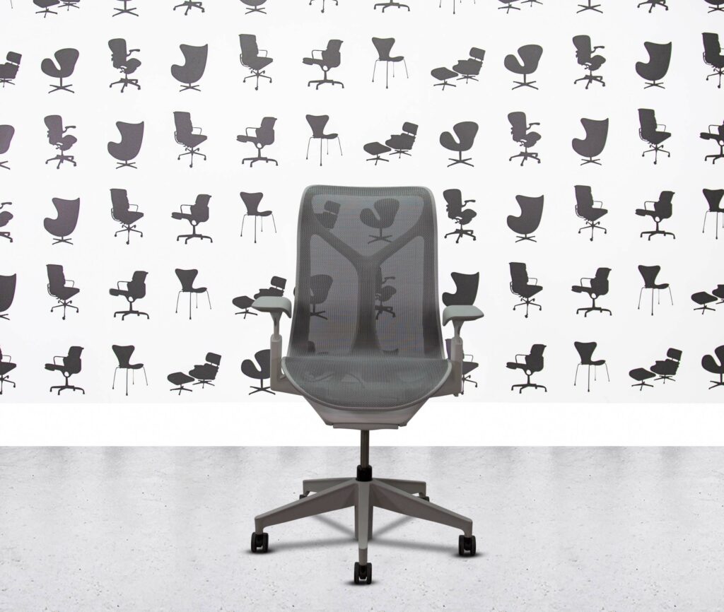 refurbished herman miller cosm chair medium back white frame mineral mesh