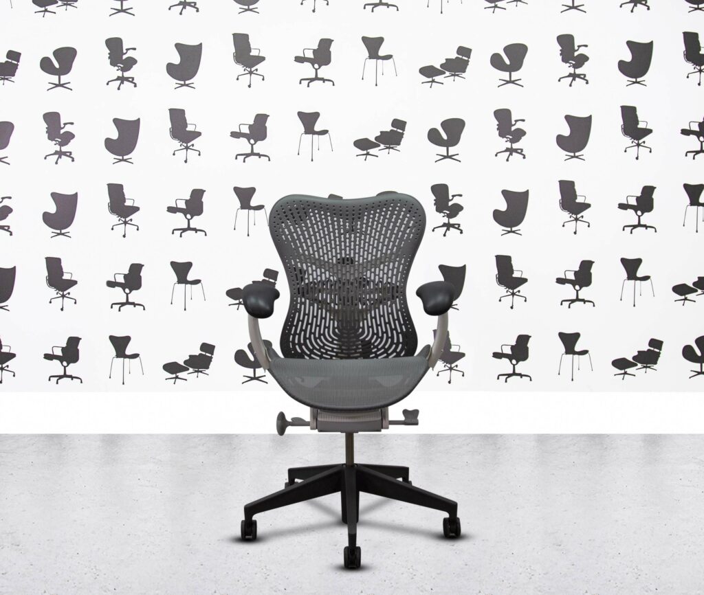 refurbished herman miller mirra 2 full spec white frame grey butterfly back grey mesh seat