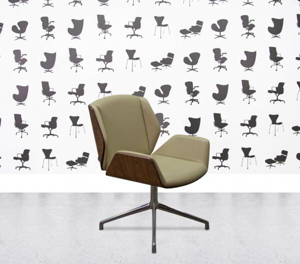 Refurbished Boss Design - Kruze Swivel Chair - Beige Leather - Walnut Frame4