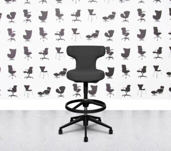 Refurbished Vitra Pivot High Stool - Black Frame - Grey Fabric