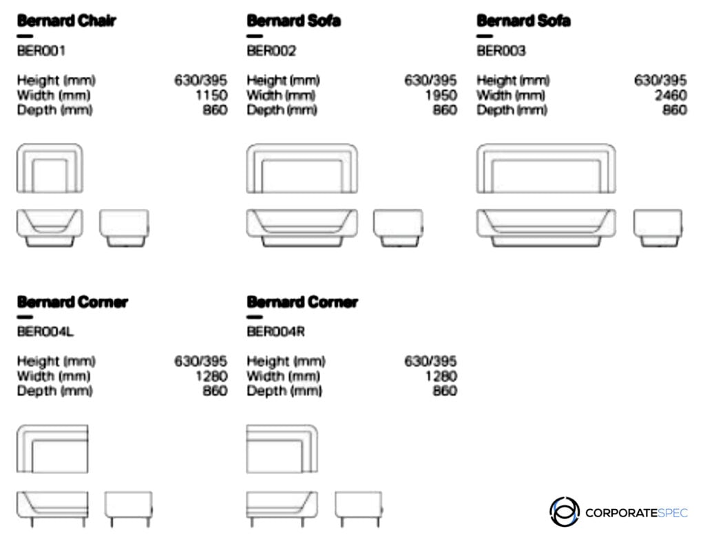 Refurbished Modus Bernard Corner Sofa - Grey Fabric - Dimensions
