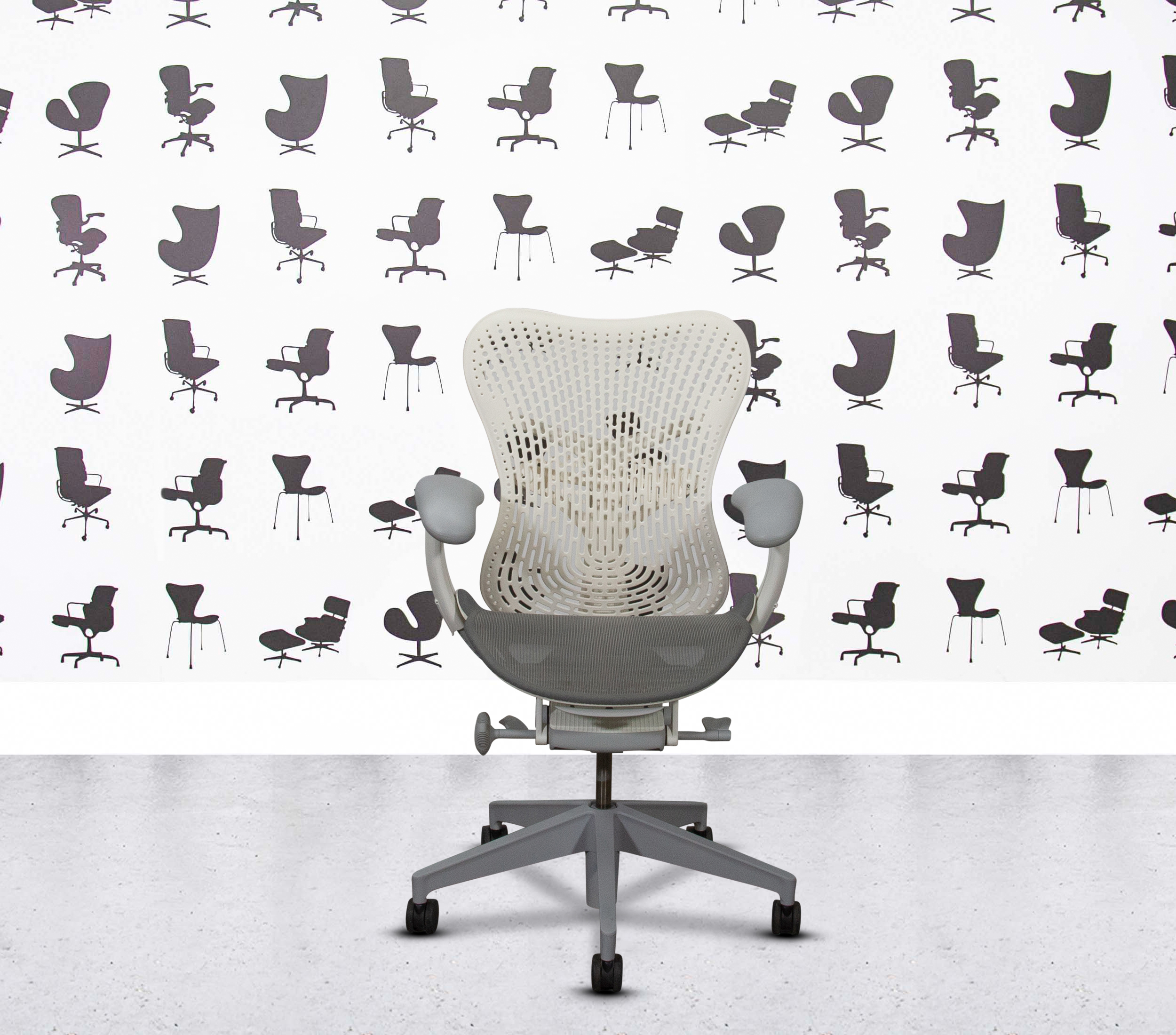 Refurbished Herman Miller Mirra 2 4D - No Forward Tilt - White Body - Grey Seat1 Refurbished Herman Miller Mirra 2 4D - No Forward Tilt - White Body - Grey Seat