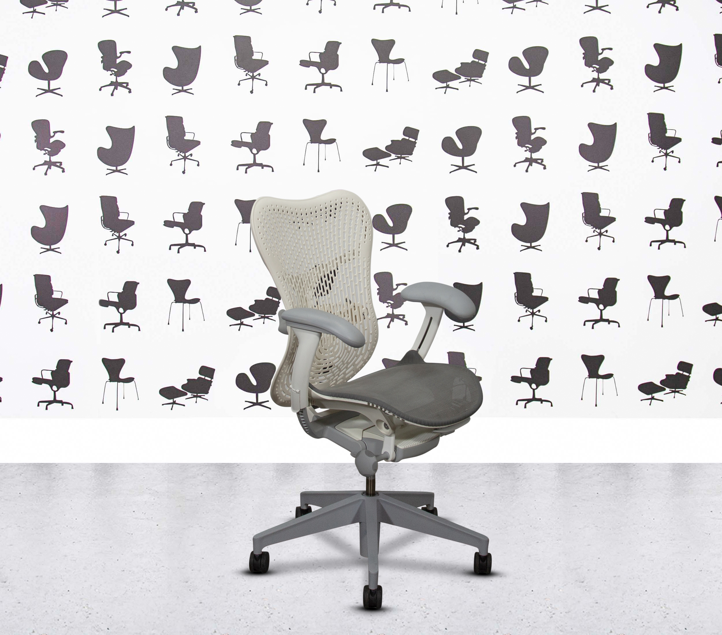 Refurbished Herman Miller Mirra 2 4D - No Forward Tilt - White Body - Grey Seat4 Refurbished Herman Miller Mirra 2 4D - No Forward Tilt - White Body - Grey Seat