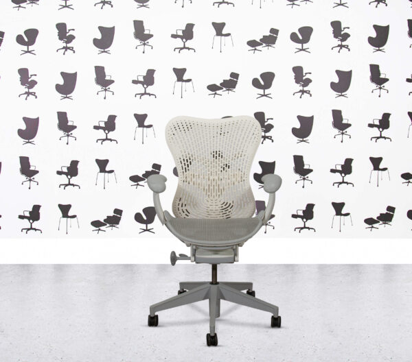 Refurbished Herman Miller Mirra 2 - Fixed Arms - No Tilt - White Frame and TriFlex Back - Grey Seat