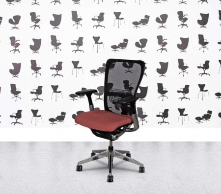 Refurbished Haworth Zody Desk Chair FULL SPEC - Polished Aluminium - Black Mesh - Leather - Wine Dark Red