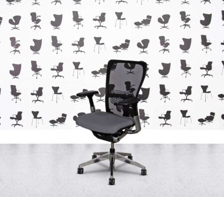 Refurbished Haworth Zody Desk Chair FULL SPEC - Polished Aluminium - Black Mesh - Leather - Maron Dark Brown