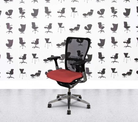 Refurbished Haworth Zody Desk Chair FULL SPEC - Polished Aluminium - Black Mesh - Leather - Rosetta Red