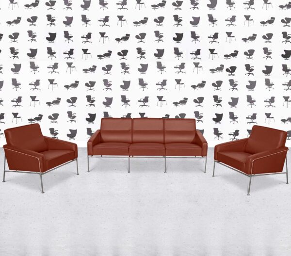 Refurbished Fritz Hansen 3300 and 3303 Armchair and Sofa Set - Berry Red Leather