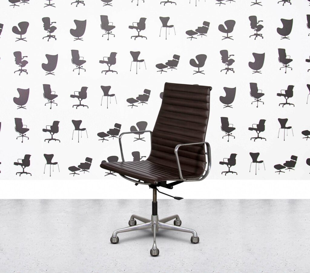 Refurbished ICF Charles Eames EA119 - Polished Aluminium - Brown Leather
