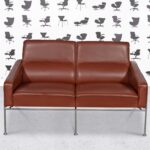 Refurbished Fritz Hansen 3302 - 2 Seater Sofa - Berry Red Leather