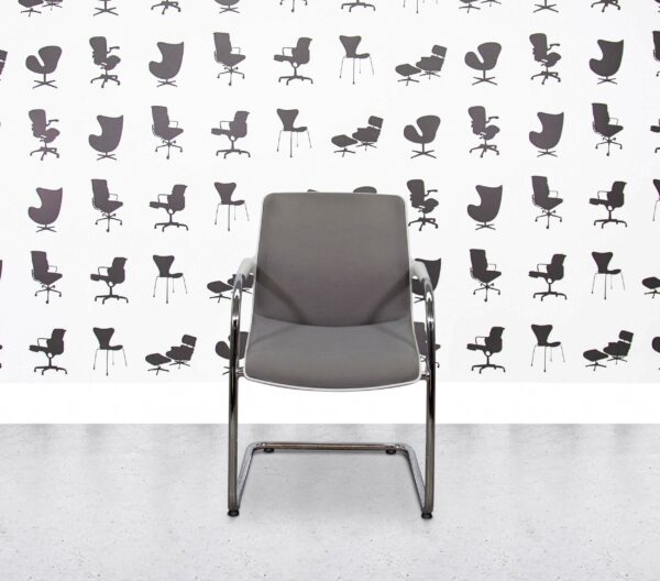 Refurbished Vitra Unix Cantilever - Soft Grey Frame - Dim Grey Silk Mesh - Non-Stacking