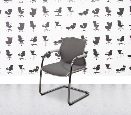 Refurbished Vitra Unix Cantilever - Soft Grey Frame - Dim Grey Silk Mesh - Non-Stacking