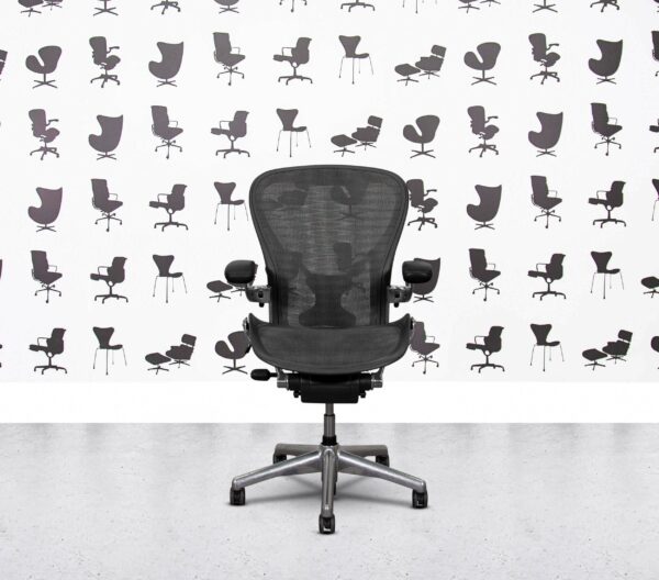 Refurbished Herman Miller Aeron Classic Size C FULL SPEC - Polished Aluminium Frame - Tuxedo Mesh - Posture Fit