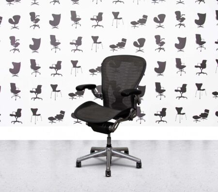 Refurbished Herman Miller Aeron Classic Size C FULL SPEC - Polished Aluminium Frame - Tuxedo Mesh - Posture Fit