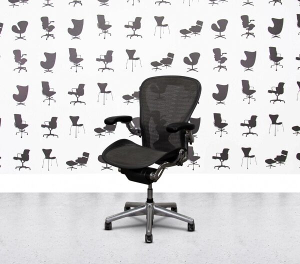 Refurbished Herman Miller Aeron Classic Size C FULL SPEC - Polished Aluminium Frame - Tuxedo Mesh - Posture Fit
