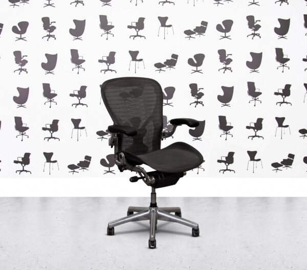 Refurbished Herman Miller Aeron Classic Size C FULL SPEC - Polished Aluminium Frame - Tuxedo Mesh - Posture Fit