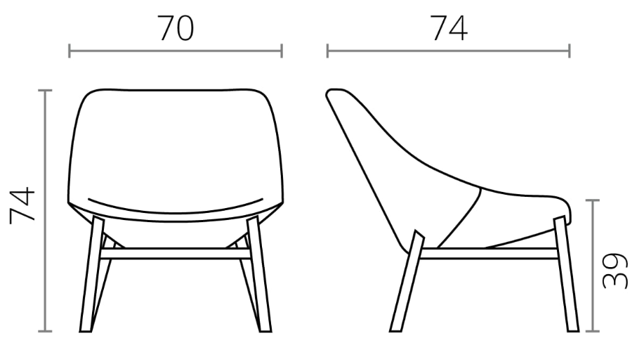Refurbished Noti Mishell Armchair - Wooden Legs - Red Fabric - Dimensions