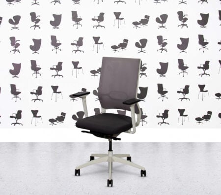 Refurbished Sedus Quarterback Task Chair - White Frame - Black Fabric Seat