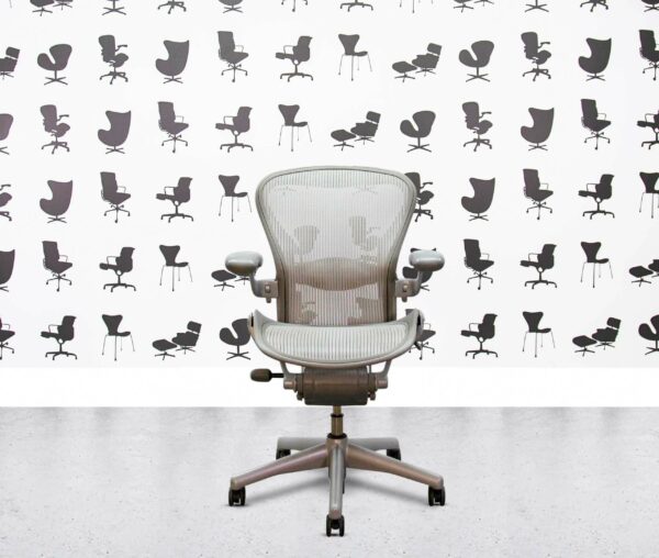 Refurbished Herman Miller Aeron Classic FULL SPEC - Size B - Titanium Frame - Light Grey Mesh