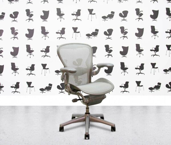 Refurbished Herman Miller Aeron Classic FULL SPEC - Size B - Titanium Frame - Light Grey Mesh