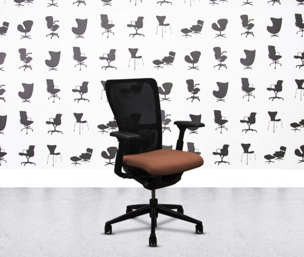 Refurbished Haworth Zody Desk Chair FULL SPEC 4D - Black Frame - Multi Colour in Leather - Tan
