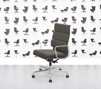 Refurbished Vitra Eames Soft Pad EA219 - Premium Leather - Pol Alu - Umbra Grey