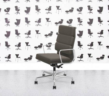 Refurbished Vitra Eames Soft Pad EA219 - Premium Leather - Pol Alu - Umbra Grey
