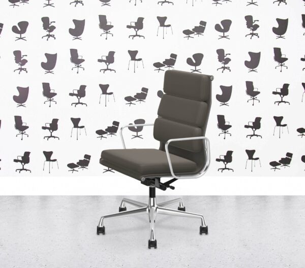 Refurbished Vitra Eames Soft Pad EA219 - Premium Leather - Pol Alu - Umbra Grey
