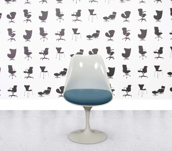 Refurbished Knoll Saarinen Tulip Side Chair - Aegean Blue Fabric