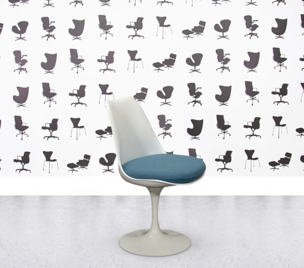 Refurbished Knoll Saarinen Tulip Side Chair - Aegean Blue Fabric