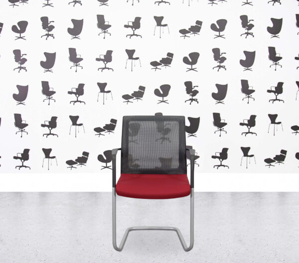 Refurbished Orangebox Workday Cantilever Armchair - Black Mesh Back - Red Seat