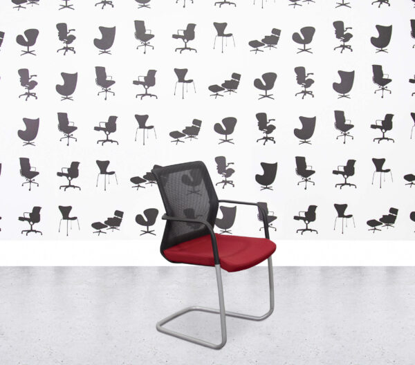Refurbished Orangebox Workday Cantilever Armchair - Black Mesh Back - Red Seat