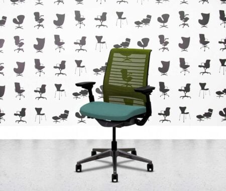 Refurbished Steelcase Think V2 - Polished Aluminium - Green Mesh Back - Campeche