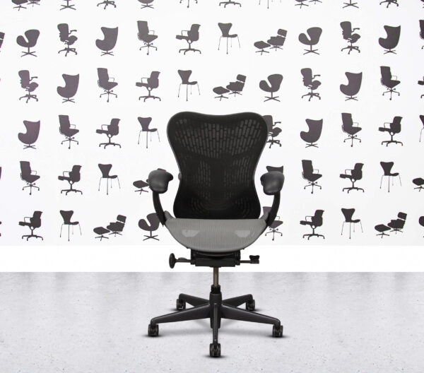 Refurbished Herman Miller Mirra 2 Fully Loaded - Black Butterfly Mesh - Grey Mesh Seat
