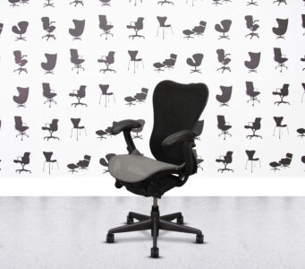 HOMEPAGE 28 Refurbished Herman Miller Mirra 2 Fully Loaded - Black Butterfly Mesh - Grey Mesh Seat