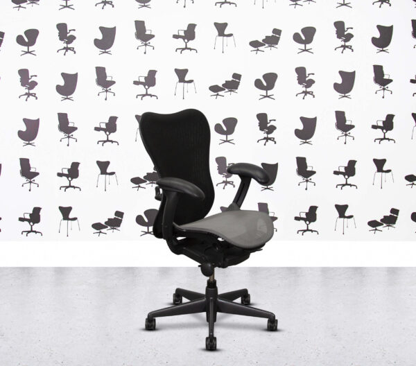 Refurbished Herman Miller Mirra 2 Fully Loaded - Black Butterfly Mesh - Grey Mesh Seat