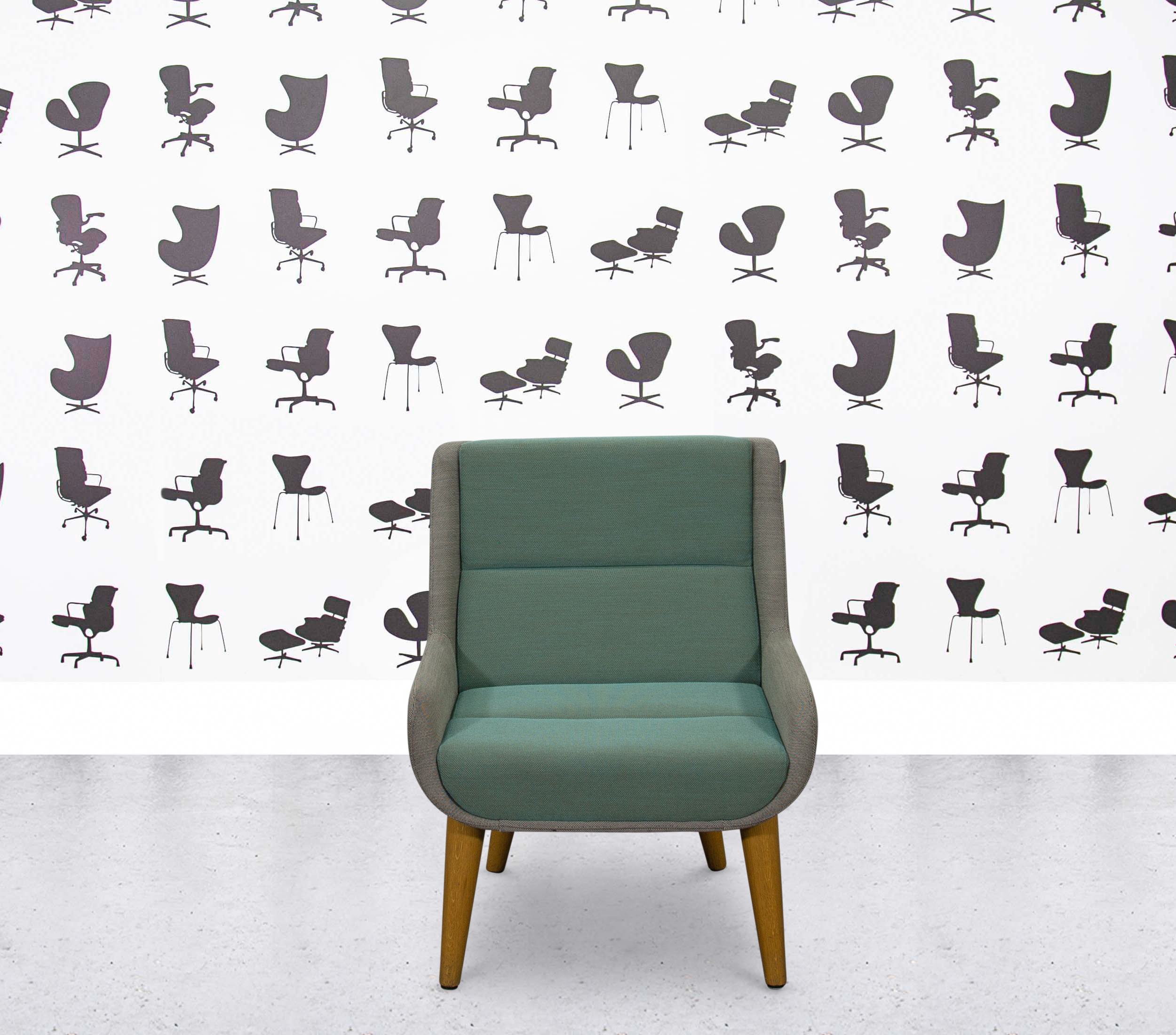Refurbished Naughtone Hush Low Lounge Chair - Turquoise and Grey Fabric1 Refurbished Naughtone Hush Low Lounge Chair - Turquoise and Grey Fabric