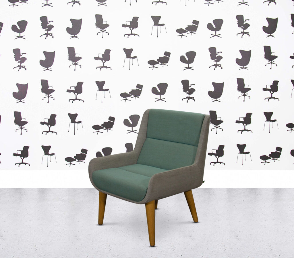 Refurbished Naughtone Hush Low Lounge Chair - Turquoise and Grey Fabric
