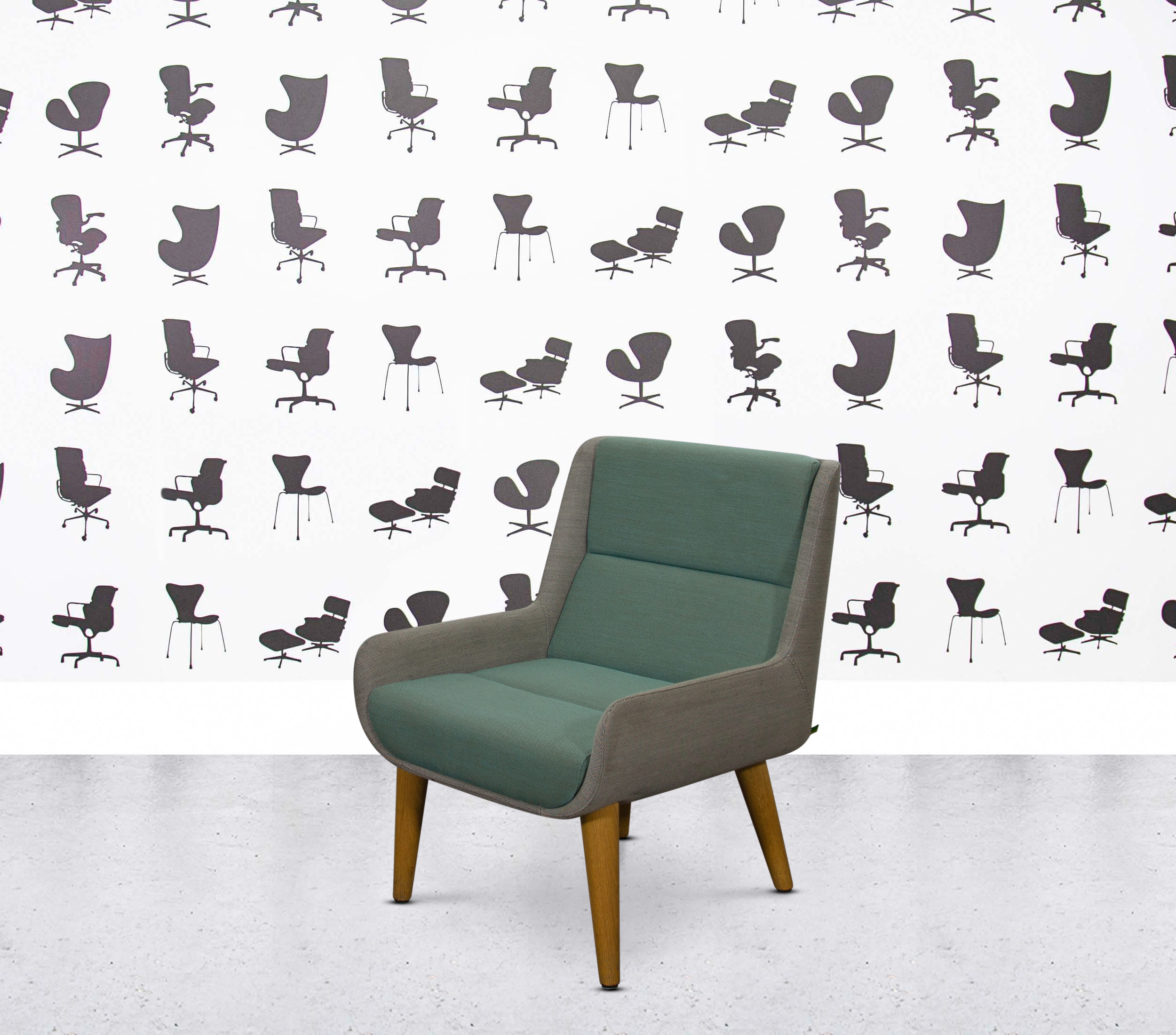 Refurbished Naughtone Hush Low Lounge Chair - Turquoise and Grey Fabric2 Refurbished Naughtone Hush Low Lounge Chair - Turquoise and Grey Fabric
